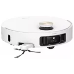 White robotic vacuum cleaner with side brush and mopping module, labeled AI Action on the side, viewed from above