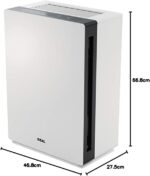 IDEAL-brand white rectangular air purifier with a black vertical front vent on the right; top has vent slots and the unit stands about 66.8 cm tall (46.8 cm wide, 27.5 cm deep).