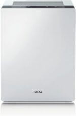 Compact white mini fridge with a dark control panel at the top and the IDEAL logo on the front.