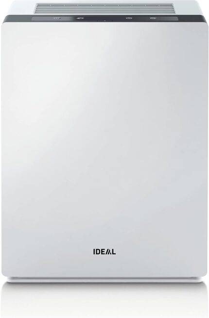 Compact white mini fridge with a dark control panel at the top and the IDEAL logo on the front.