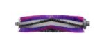 Vacuum cleaner brush roller with purple and pink bristles and gray metal ends, shown in side view