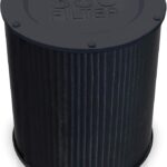 Circular black pleated air filter with '360° FILTER' embossed on the top, standing upright.