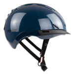 Casco blue helmet for cycling with an adjustable chin strap and small front visor