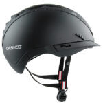Black Casco riding helmet with adjustable chin strap and buckle