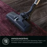 Vacuum cleaner floor head with auto-adapt feature that detects carpet and hard floors.