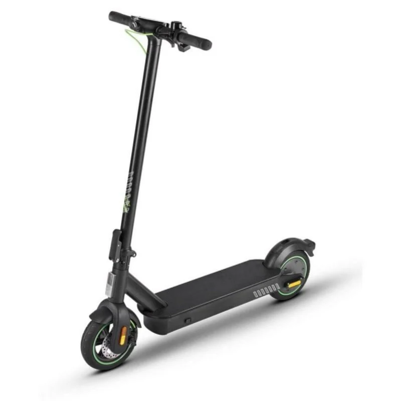 1986-patinete-electrico-acer-es-series-3-aes023-350w-autonomia-25km-ruedas-85-freno-disco-ipx5-negro-opiniones - NEVORIXT Black electric scooter with a tall handlebar, wide deck, and lime-green accents on the wheels.