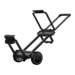 Black foldable two-wheel luggage dolly with a long handle and platform for loading bags