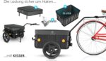 KESSER Fahrradanhänger mit großer Box, 70-Liter Korb und Befestigungsteilen – Beispiel für sicheres Beladen der Ladung.