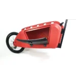 Red folding cargo scooter with a single rear wheel, black seat, and compact storage frame on a white background.