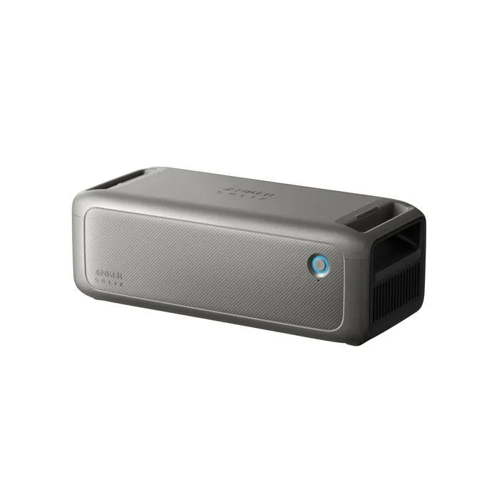 Portable rectangular Bluetooth speaker with a metallic front mesh and a blue-ringed power button on the side.