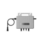 EcoFlow portable power station with ribbed silver case, built-in handle, five output ports, and an attached power cord.