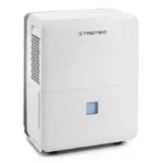 White portable dehumidifier by Trotec with a small blue viewing window on the front