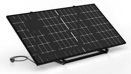 kit-solaire-premium-prd2 - NEVORIXT Solar solar panel mounted on a stand with a cable attached, angled for sun exposure and energy generation.