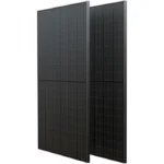 Two solar panels standing upright side by side, ready for installation as a photovoltaic system.