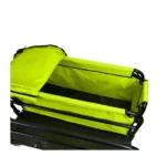 Bright yellow foldable wagon with black metal frame and an open cargo bed used for hauling items indoors or outdoors.