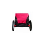 Two-wheeled wagon with a pink and black fabric cover and red accents on the sides, viewed from the front.