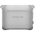 Gray EcoFlow portable power station with a built-in handle and side controls, viewed from the front.