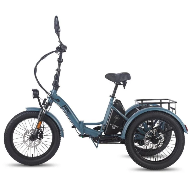 3564-scooter-electrico-f20-mate-500-w-doble-suspension-frenos-hidraulicos-l2e-p-mejor-precio - NEVORIXT Blue three-wheeled electric cargo bike with a step-through frame and rear rack for carrying items and a front light.
