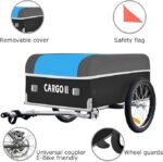 Black cargo trailer with a blue removable cover labeled 'CARGO II' hitched to a tow bar on the left side of the image.