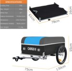 Specification table shows loading area 130L, max weight 40kg, 16" wheels, interior 75x56x31cm, overall 130x75x55cm, folded 78x61x16cm, item weight 11.2kg.