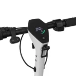 Handlebar of an electric scooter with a black digital display showing 00, a left brake lever, and right-hand throttle grip.
